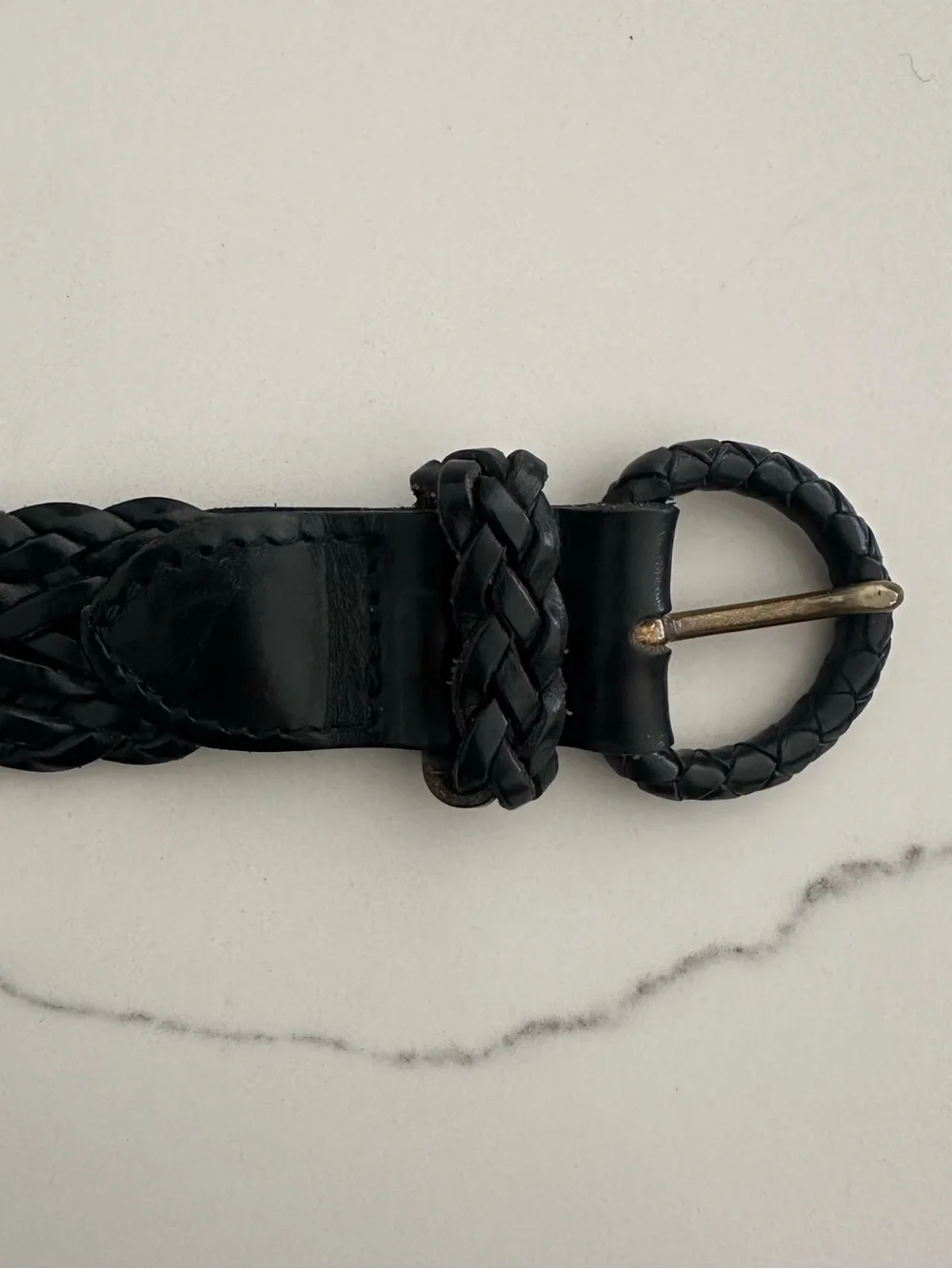 Vintage Cole Haan Braided Leather Belt with Round Covered Buckle Black 28 / S